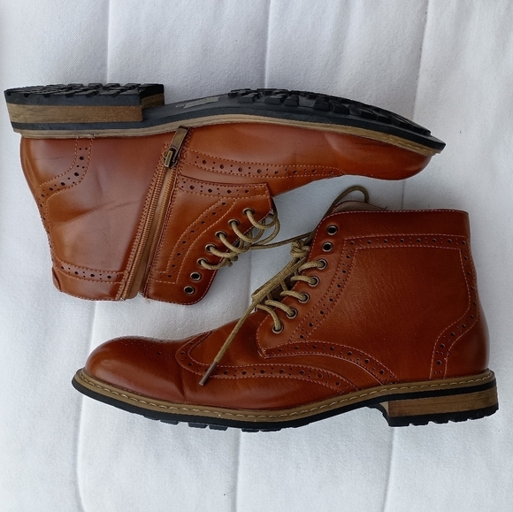 Bruno Marc Men\'s Brown Leather Brogue Boots_ Like New_ 8.5